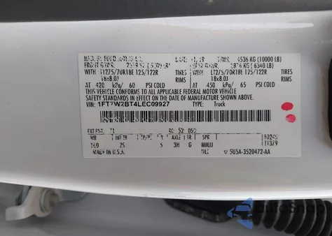 2020 Ford F-250 Xlt from USA, damaged, VIN 1FT7W2BT4LEC09927